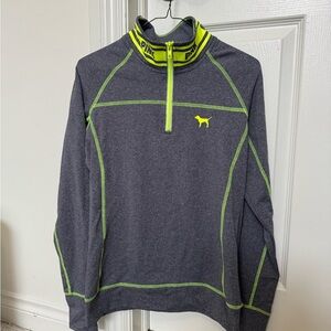 Victoria’s Secret Pink Ultimate Quarter Zip Neon Green/Gray Quarter-Zip Pullover